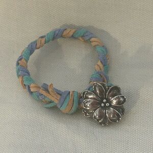 Retired HTF James Avery Sterling Silver Flower Pastel Braided Leather Bracelet